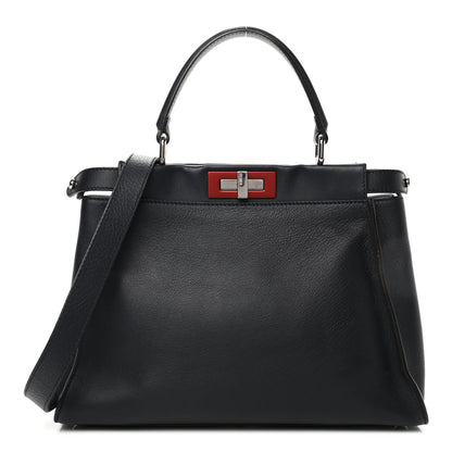 Fendi Vitello Seta Shiny Nappa Medium Peekaboo Iconic Satchel Blue Notte Ardesia 1 of 4