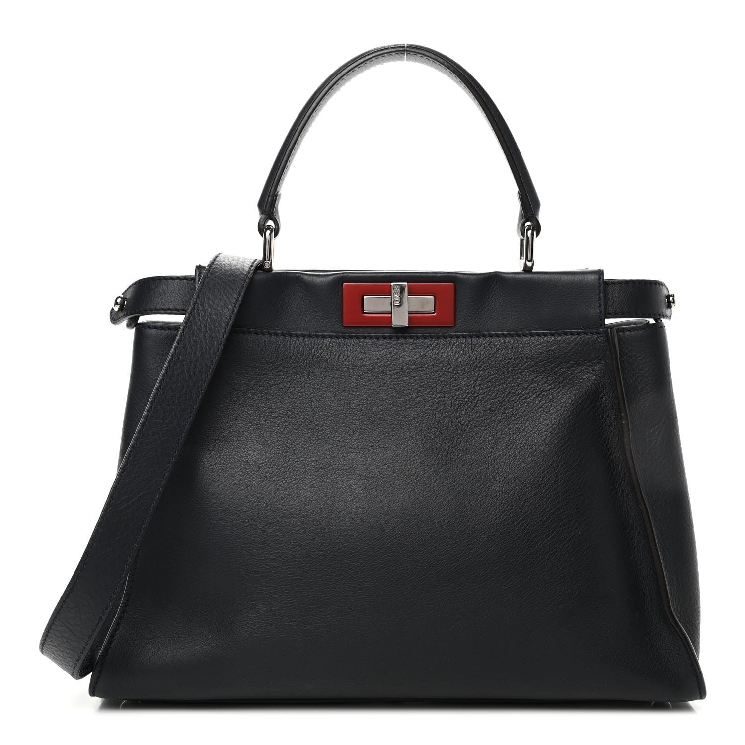 Fendi Vitello Seta Shiny Nappa Medium Peekaboo Iconic Satchel Blue Notte Ardesia 1 of 4