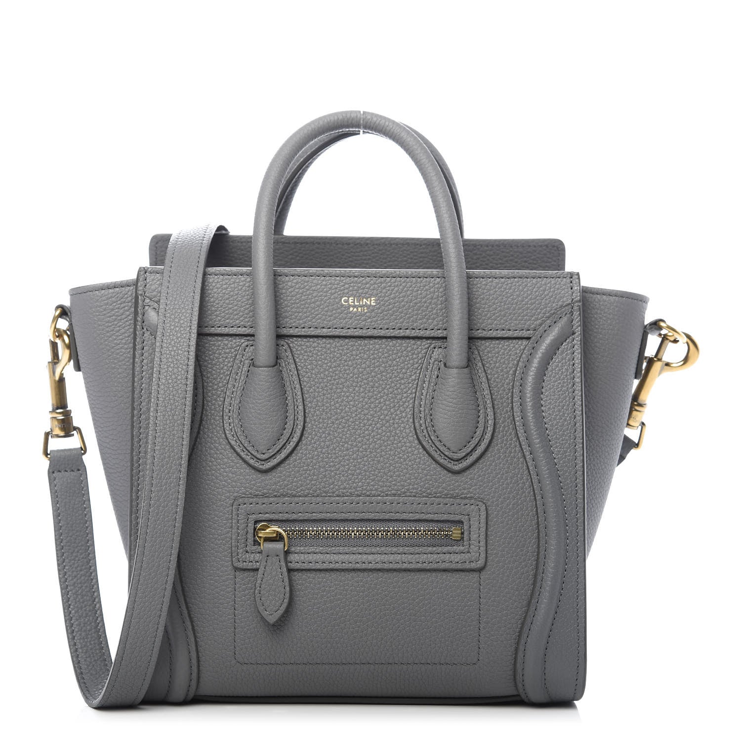 Celine Drummed Calfskin Nano Luggage Kohl 1 of 10