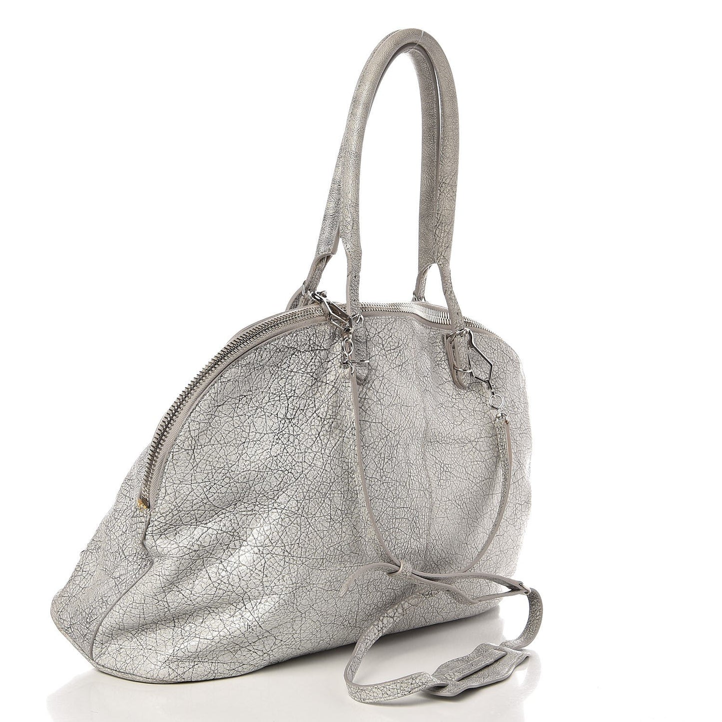 Agneau Classic Silver Hardware Papier Large Bowling Bag Grey