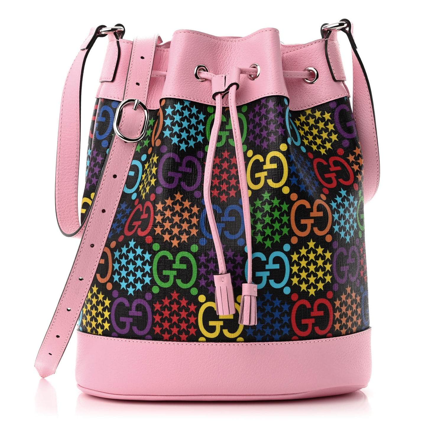 GG Supreme Monogram Psychedelic Bucket Bag Black Multicolor Sugar Pink