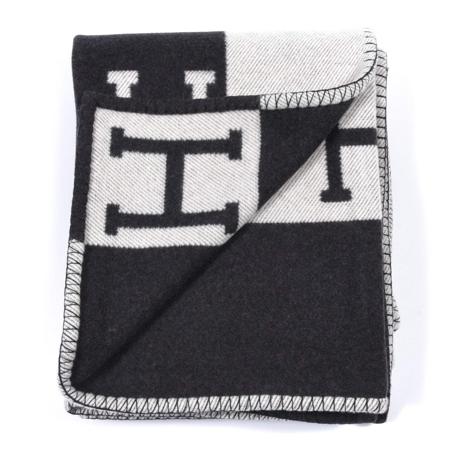 Hermes Wool Cashmere Avalon Blanket Ecru Gris Fonce 2 of 3