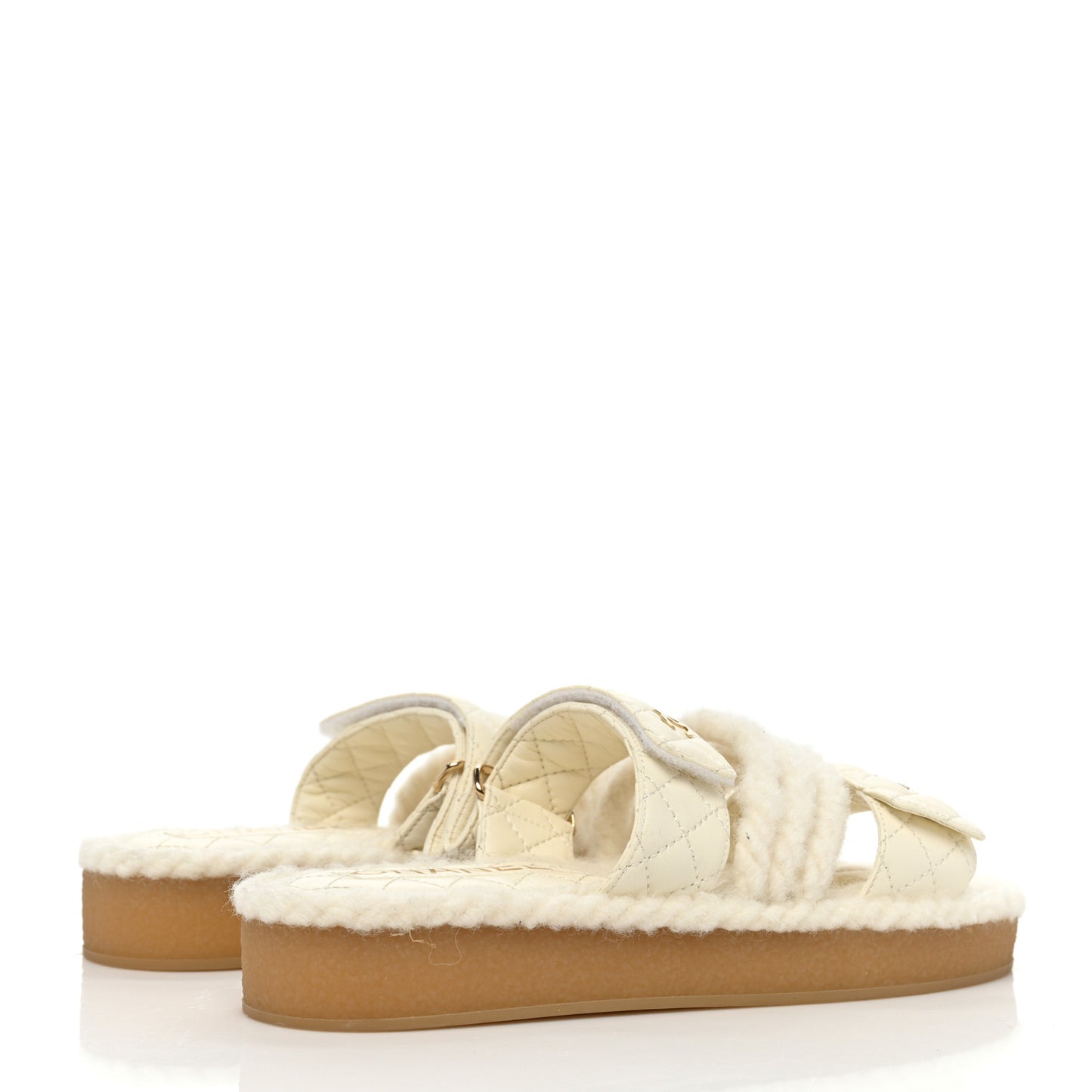 Cord Lambskin Quilted Logo Mules 37 Ivory