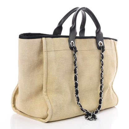 Chanel Canvas Large Deauville Tote Beige Black 3 of 8