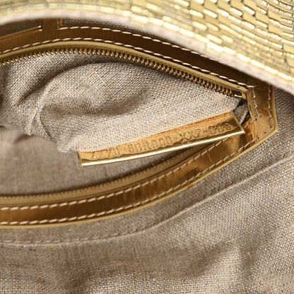 Fendi Canvas Metallic Calfskin Woven FF Baguette Gold 7 of 14