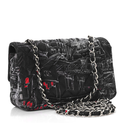 Chanel Fabric Printed Paris Rooftops Quilted Mini Rectangular Flap Black Red White 3 of 9