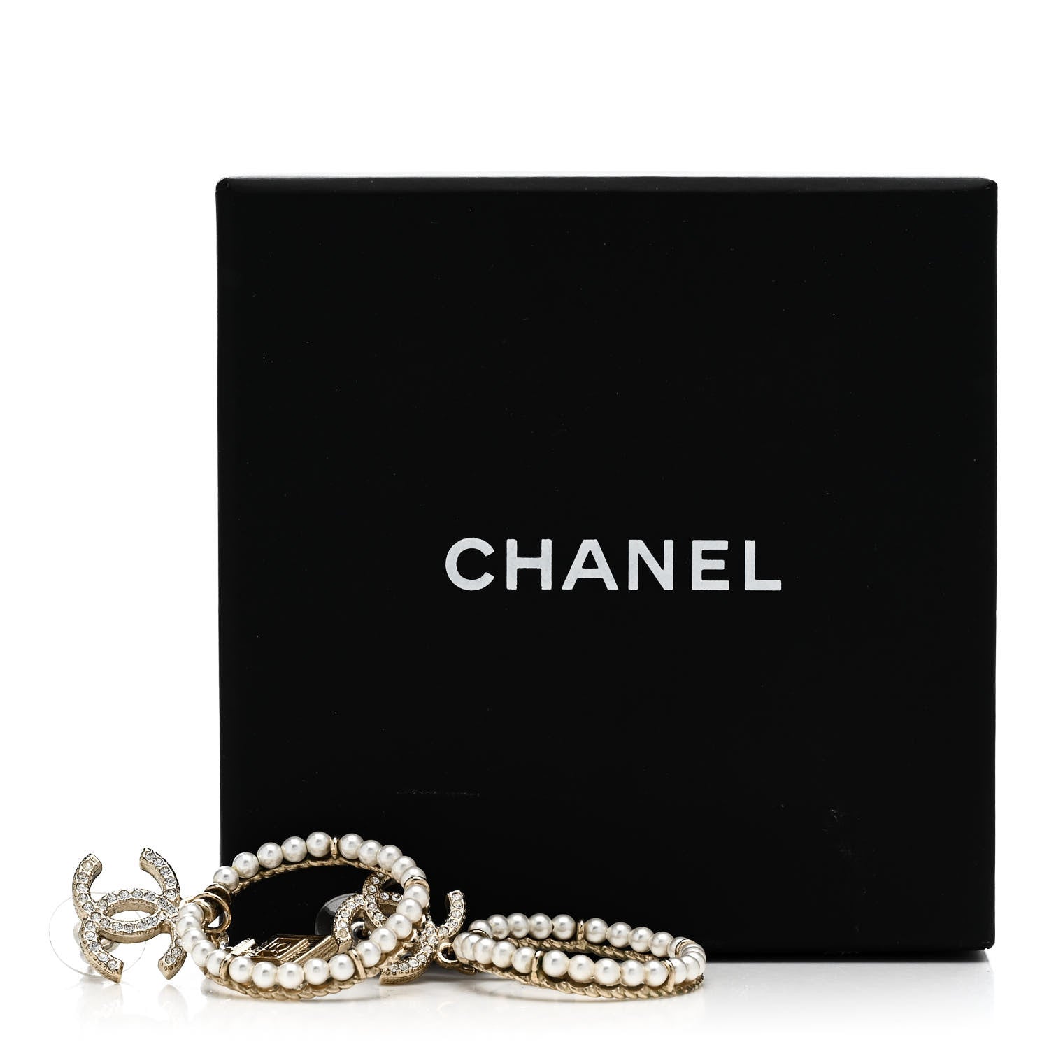 Chanel Crystal Pearl Chanel Charms CC Drop Earrings Gold 5 of 5