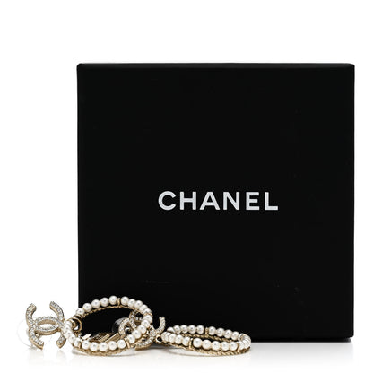 Chanel Crystal Pearl Chanel Charms CC Drop Earrings Gold 5 of 5