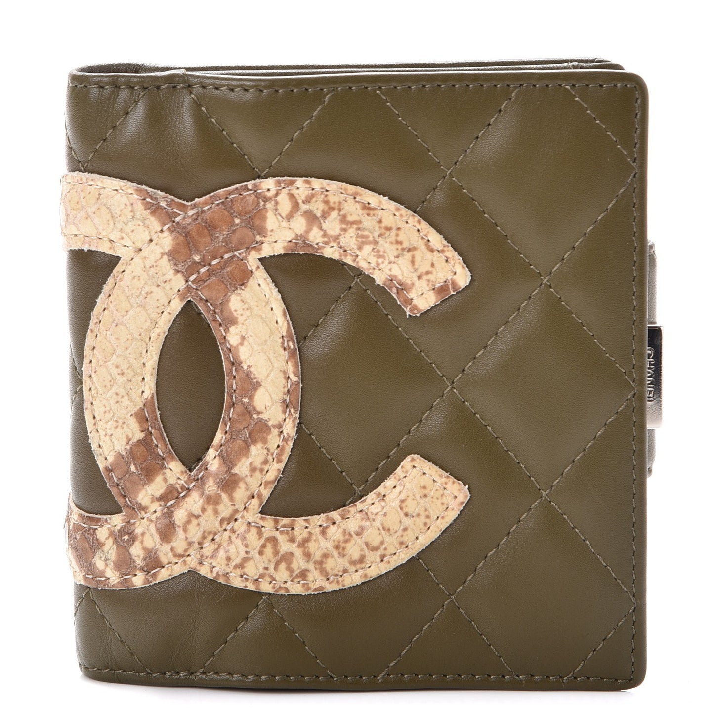 Calfskin Python Quilted Cambon Bi-Fold Wallet Khaki