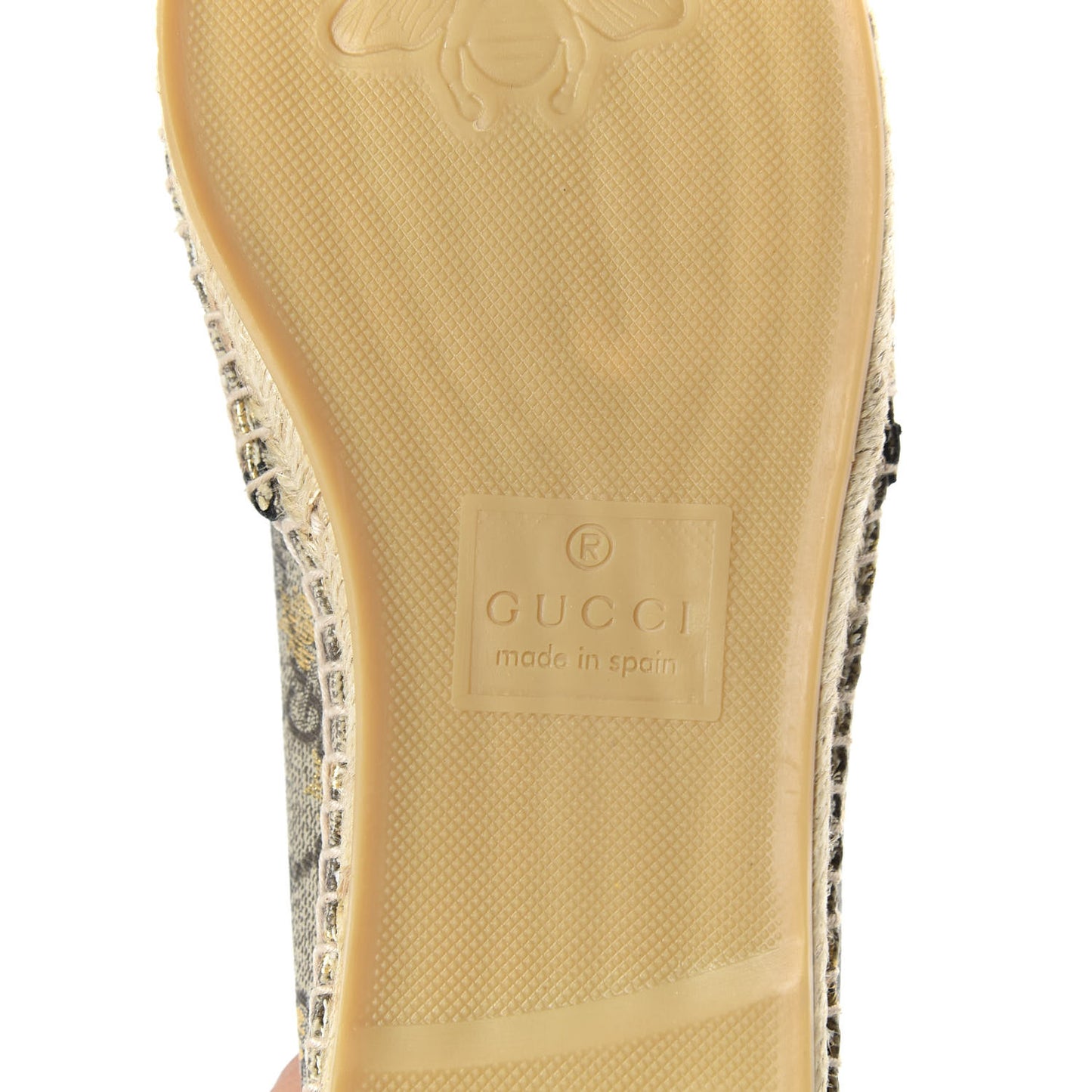 GG Supreme Monogram Bees Espadrille Flats 38 Beige Ebony Oro Black