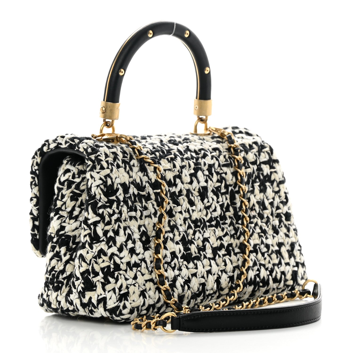 Chanel Tweed Quilted Mini Coco Handle Flap Black Beige 3 of 12
