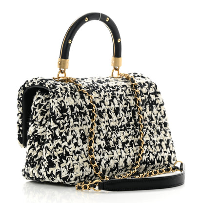 Chanel Tweed Quilted Mini Coco Handle Flap Black Beige 3 of 12
