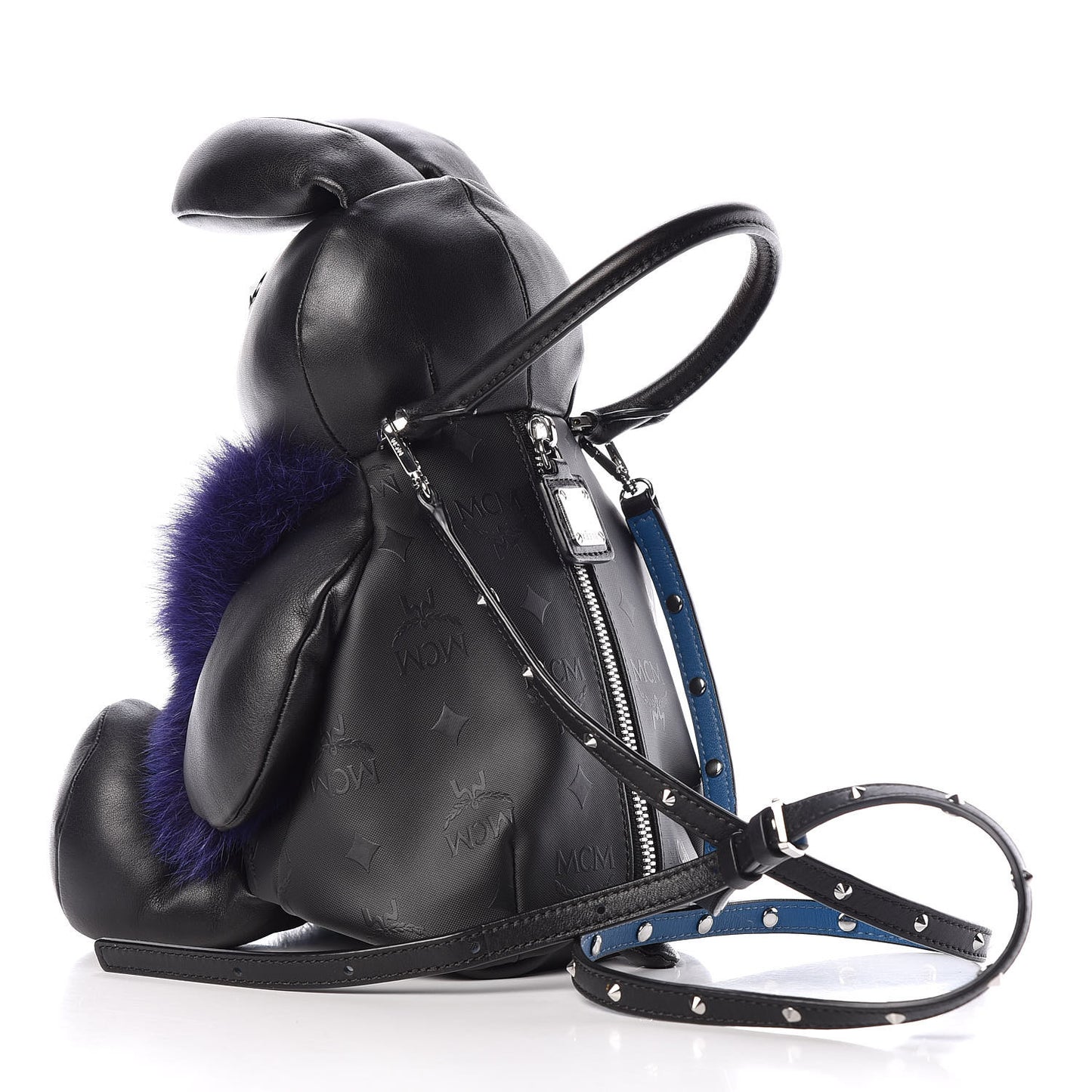 Calfskin Fox Fur Rabbit Zoo Doll Crossbody Black