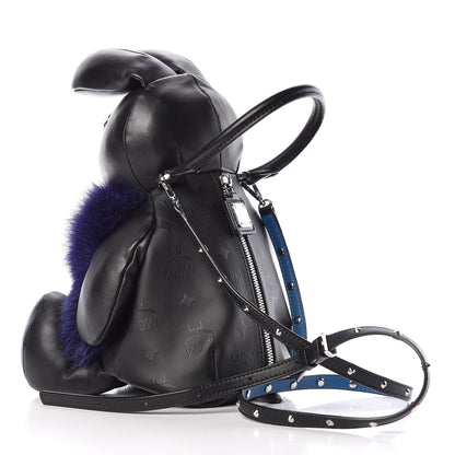 MCM Calfskin Fox Fur Rabbit Zoo Doll Crossbody Black 4 of 10