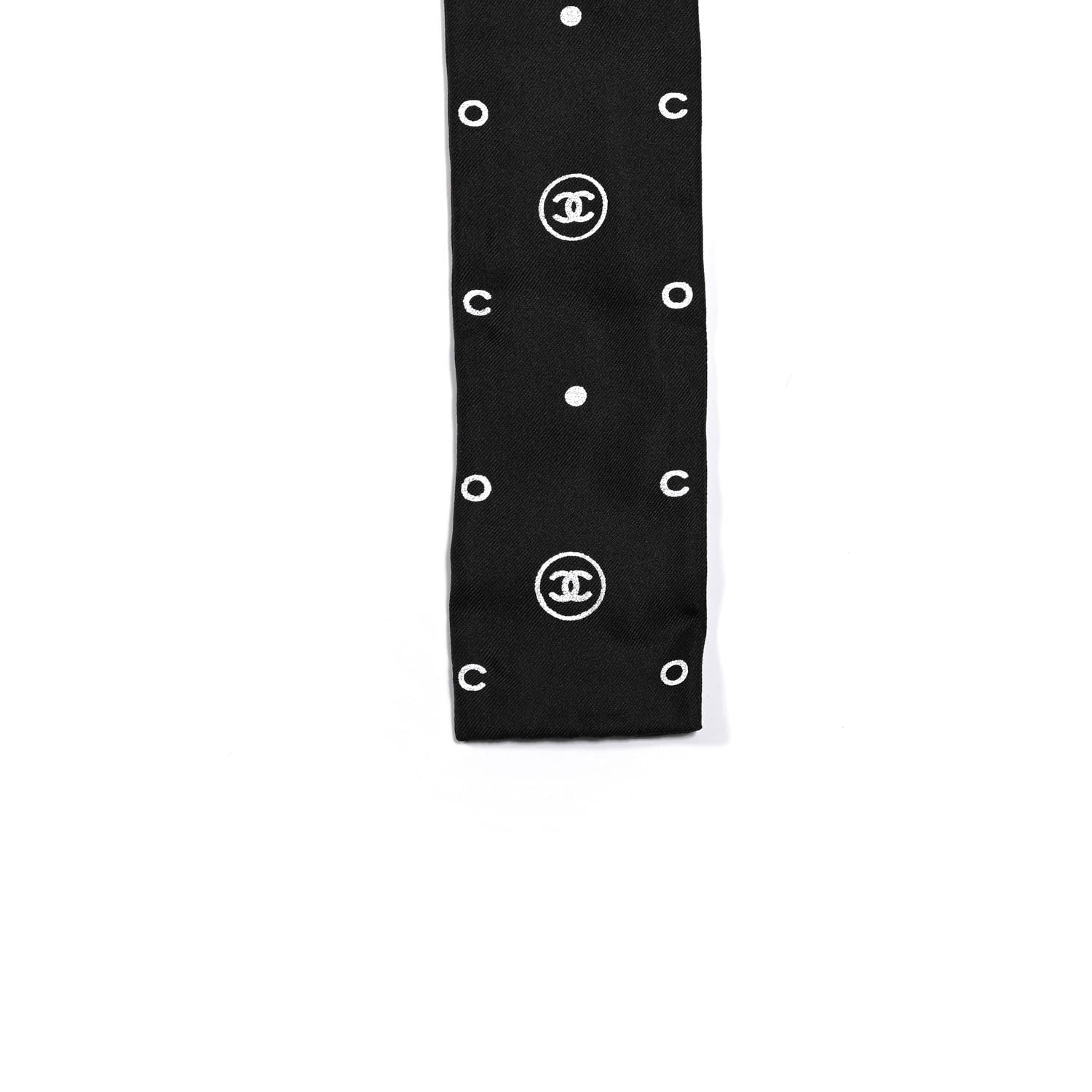 Chanel Silk CC Polka Dot Slim Bandeau Scarf Black Silver 3 of 3