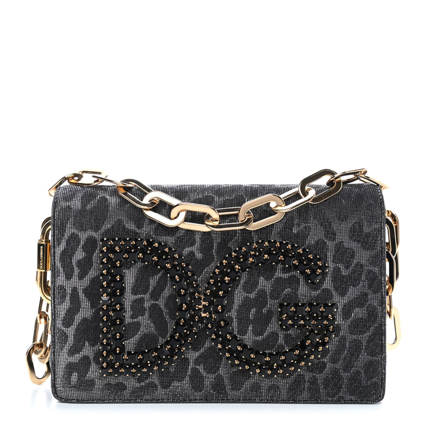 Metallic Fabric Crystal DG Girls Shoulder Bag Grey Black