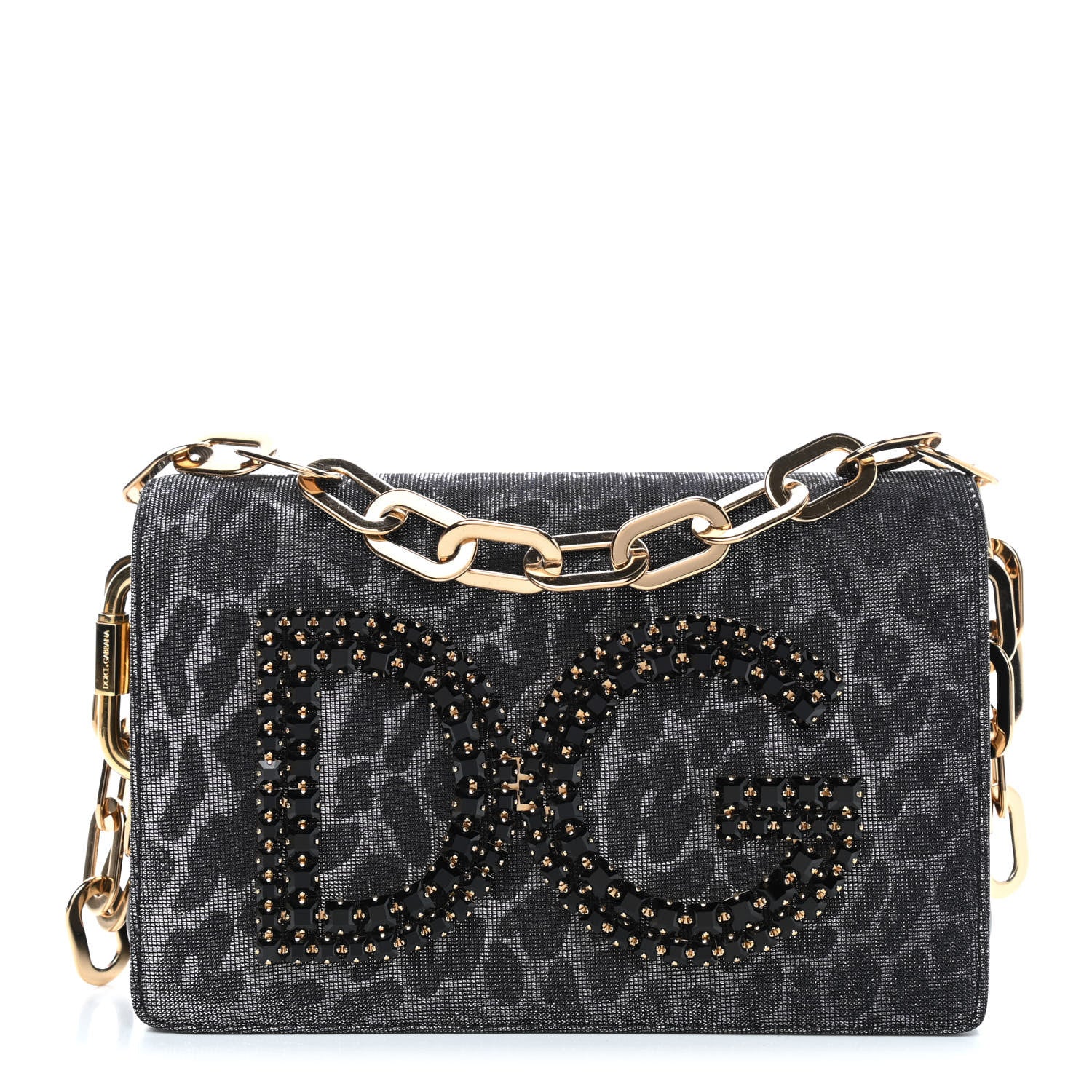 Dolce & Gabbana Metallic Fabric Crystal DG Girls Shoulder Bag Grey Black 1 of 7