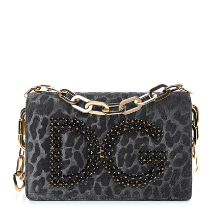 Dolce & Gabbana Metallic Fabric Crystal DG Girls Shoulder Bag Grey Black 1 of 7