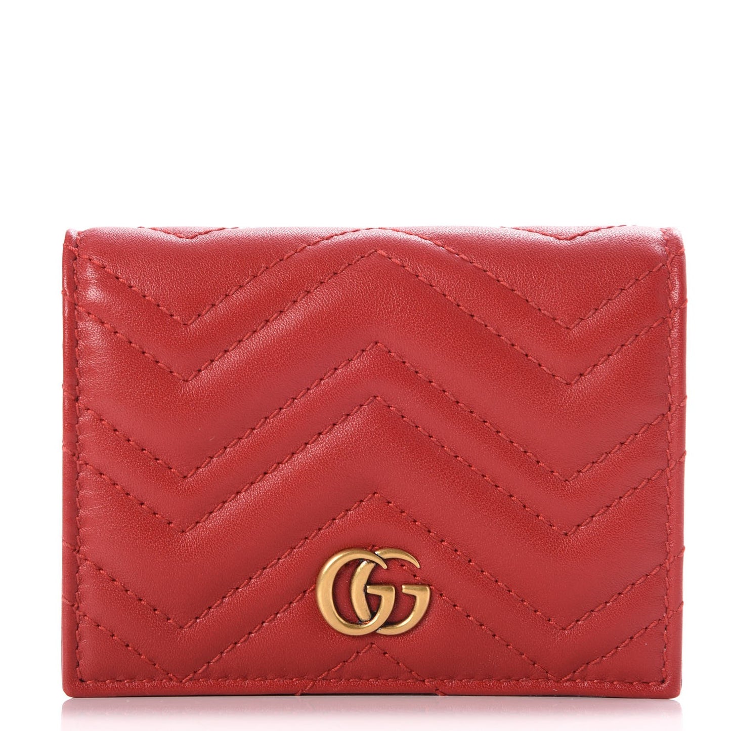 Calfskin Matelasse GG Marmont Card Case Wallet Hibiscus Red