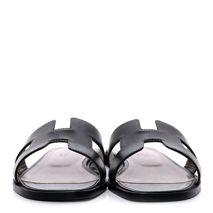 Hermes Box Calfskin Oran Sandals 37 Black 2 of 8