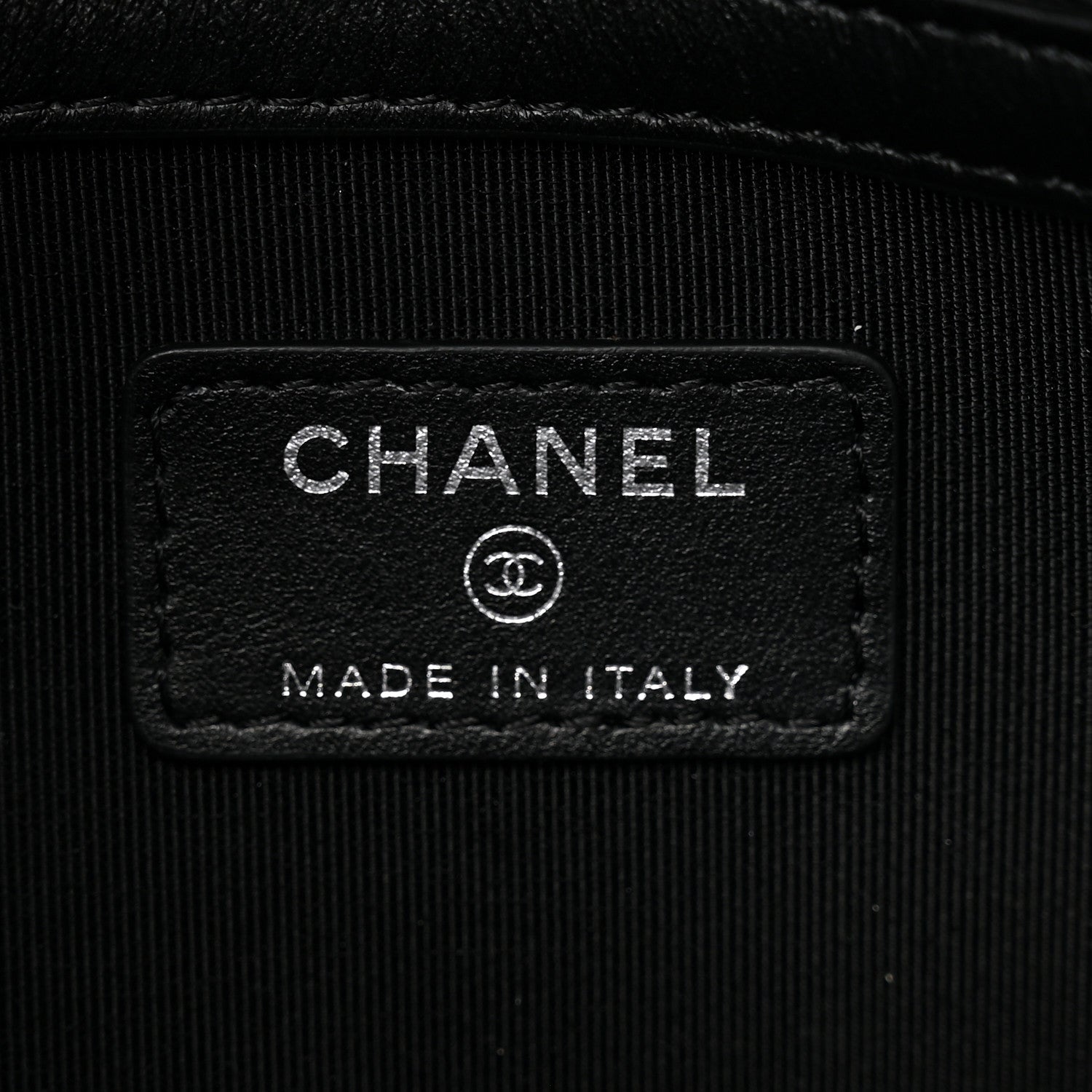 Chanel Coated Canvas Calfskin Camellia Printed Pouch Black Beige 6 of 7