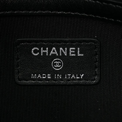 Chanel Coated Canvas Calfskin Camellia Printed Pouch Black Beige 6 of 7