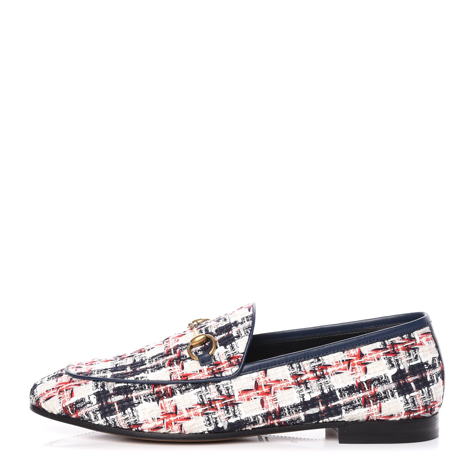 Gucci Tweed Check Horsebit Womens Jordaan Loafers 39 Gardenia Ink Blue Agata 1 of 9