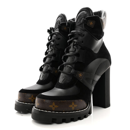 Louis Vuitton Suede Calfskin Monogram Star Trail Ankle Boots 39 Black 3 of 8