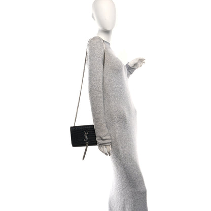 Saint Laurent Calfskin Crocodile Embossed Small Classic Monogram Kate Tassel Satchel Black 2 of 9