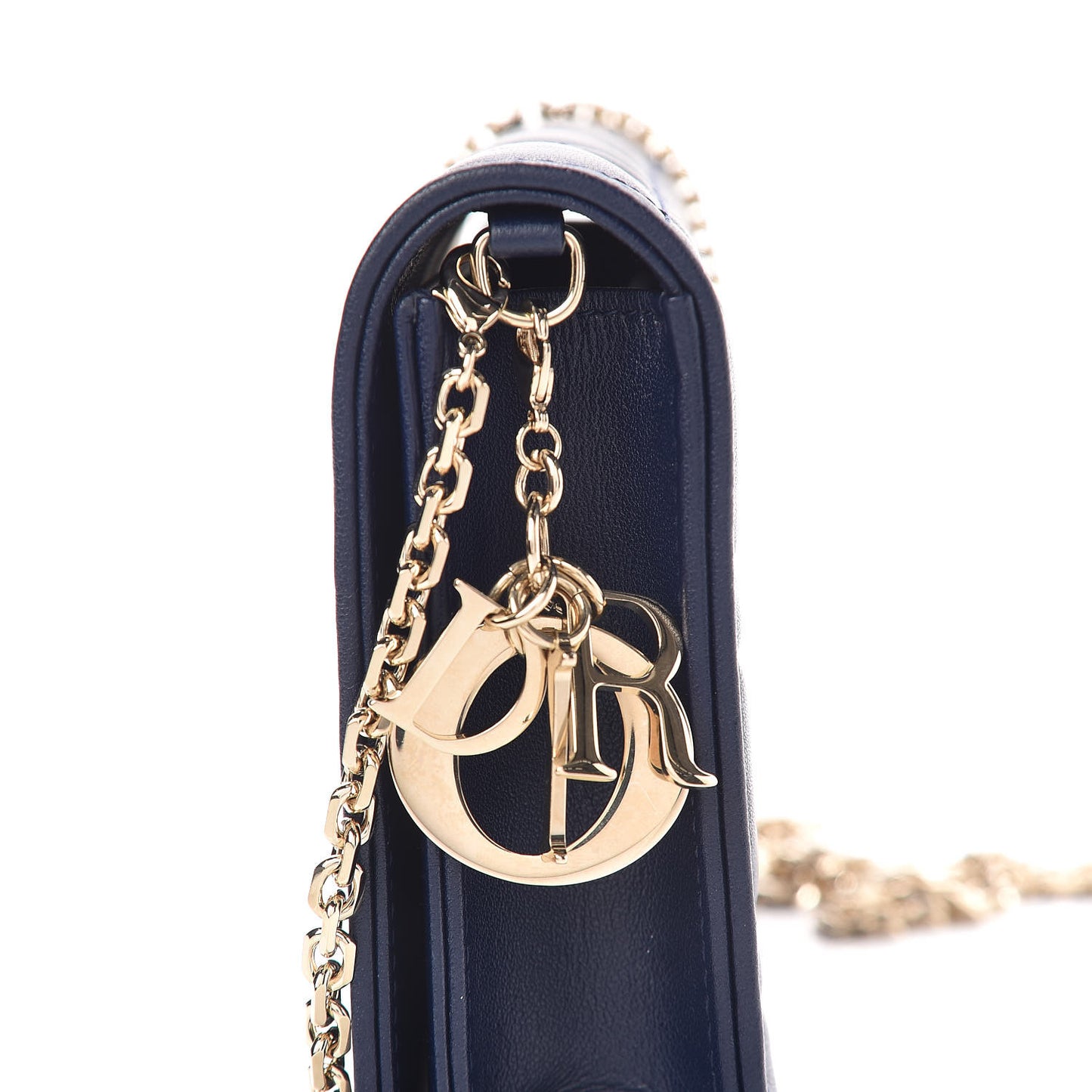 Lambskin Cannage Lady Dior Convertible Clutch Navy Blue