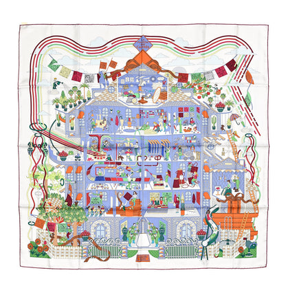Hermes Silk La Maizeon Des Carres Scarf 90 White Parme Multicolore 1 of 4