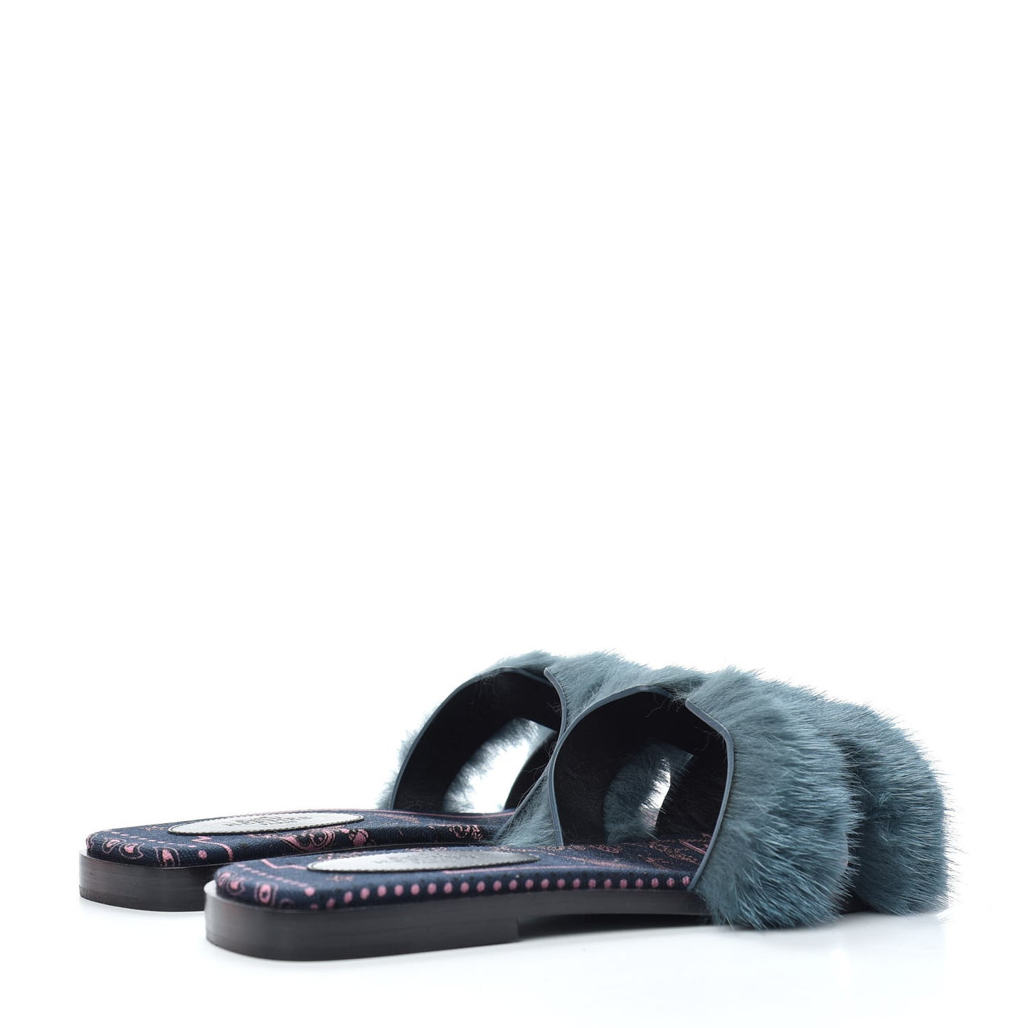 Mink Fur Oran Sandals 36 Bleu Paon