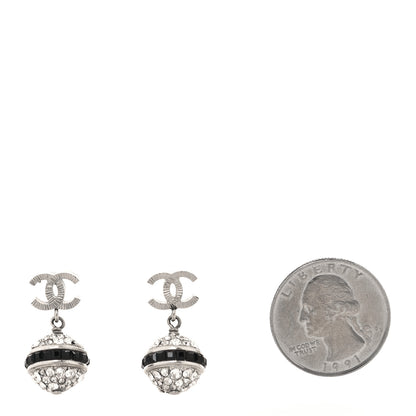 Chanel Crystal CC Drop Earrings Black Silver 2 of 4