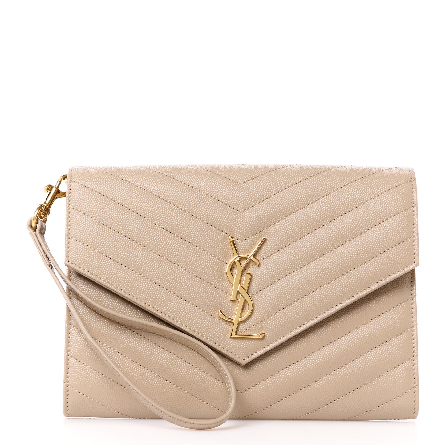 Grain De Poudre Matelasse Chevron Monogram Envelope Clutch Dark Beige