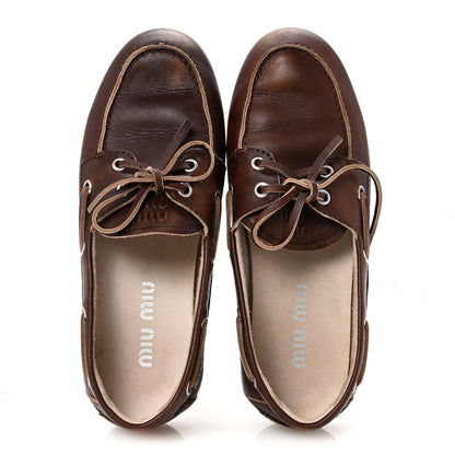 Miu Miu Vitello Deco Boat Loafers 37 Sienna 4 of 20