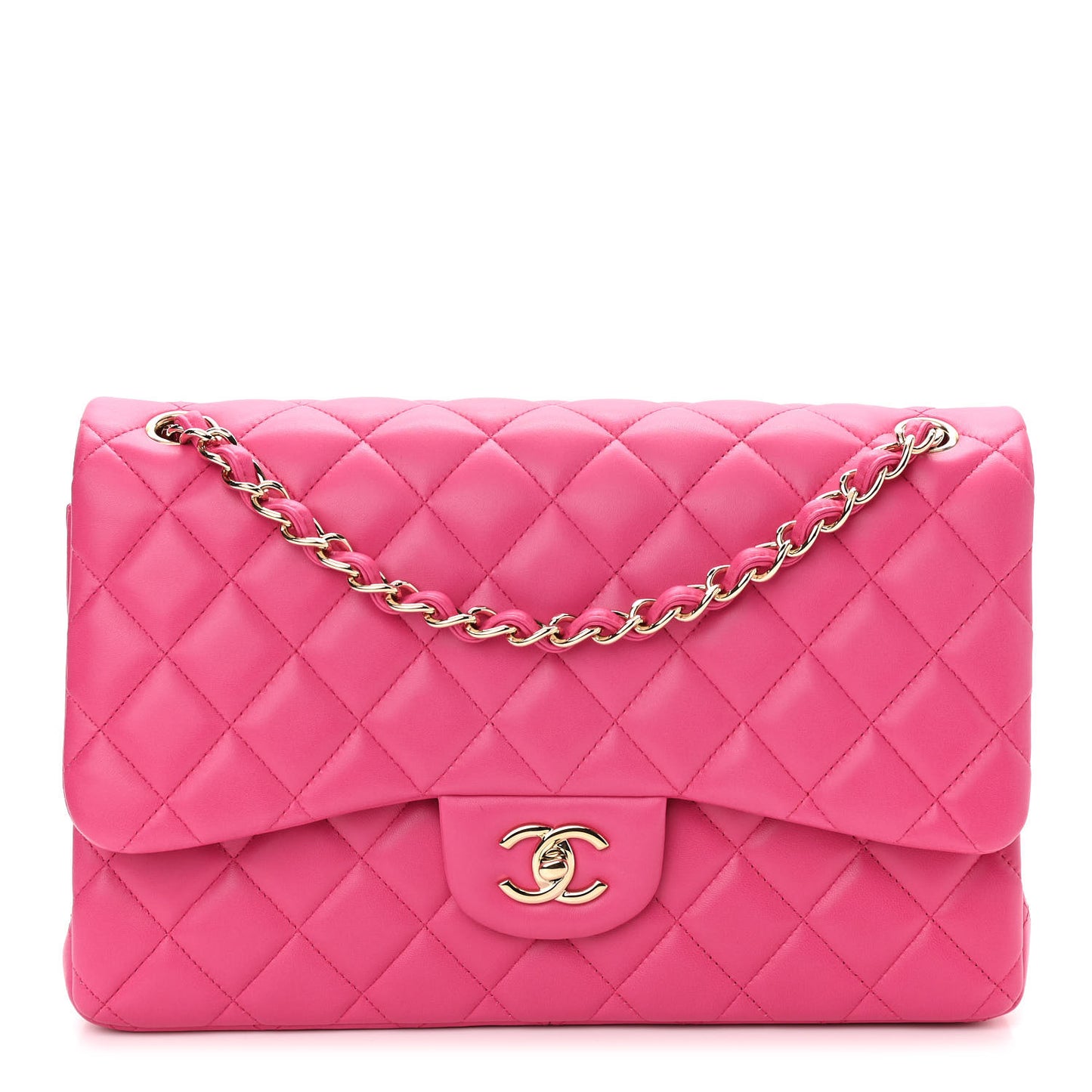 Lambskin Quilted Jumbo Double Flap Fuchsia