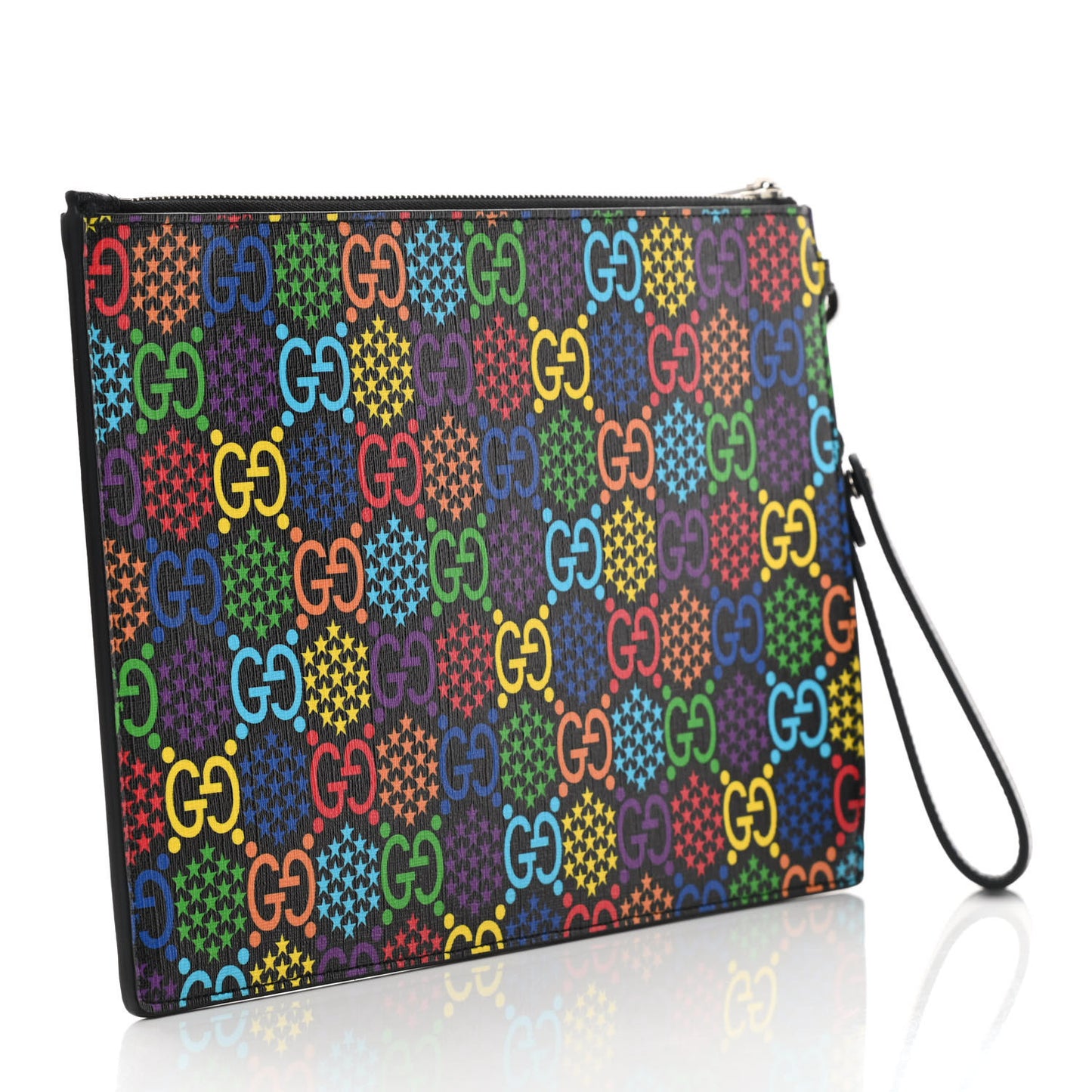 GG Supreme Monogram Psychedelic Zip Wristlet Pouch Black Multicolor