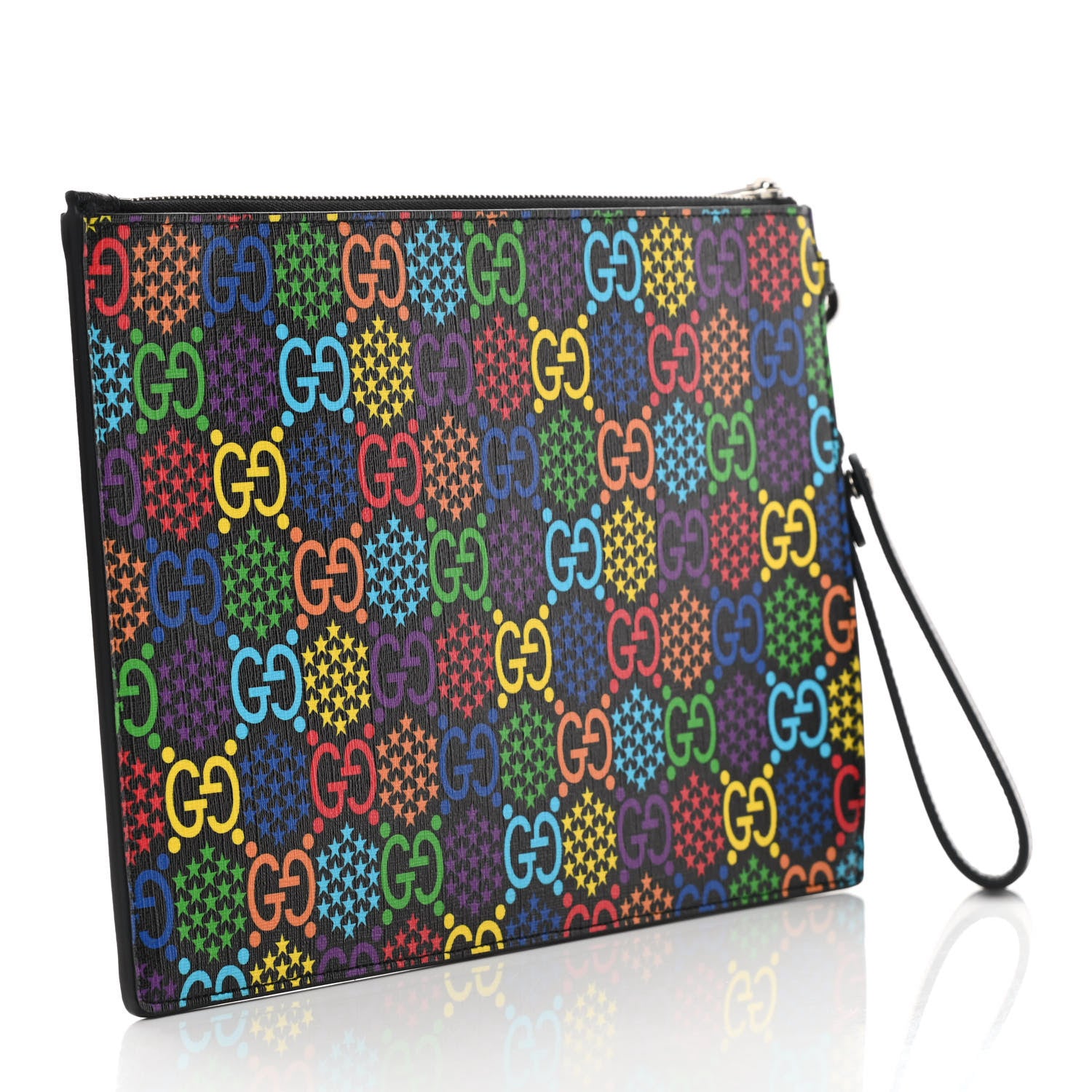 Gucci GG Supreme Monogram Psychedelic Zip Wristlet Pouch Black Multicolor 3 of 8