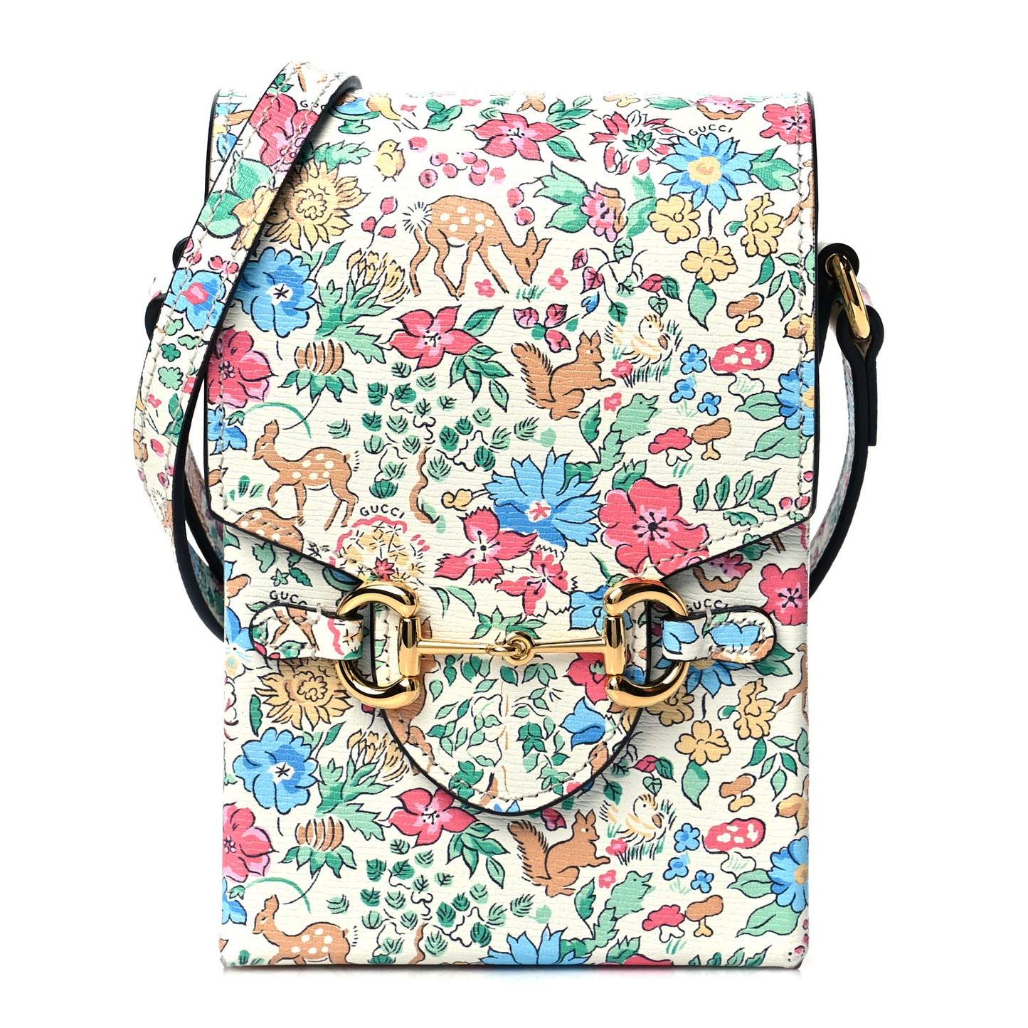 X LIBERTY OF LONDON Textured Calfskin Floral Fawn Print Mini Horsebit 1955 Crossbody Bag Multicolor Ivory