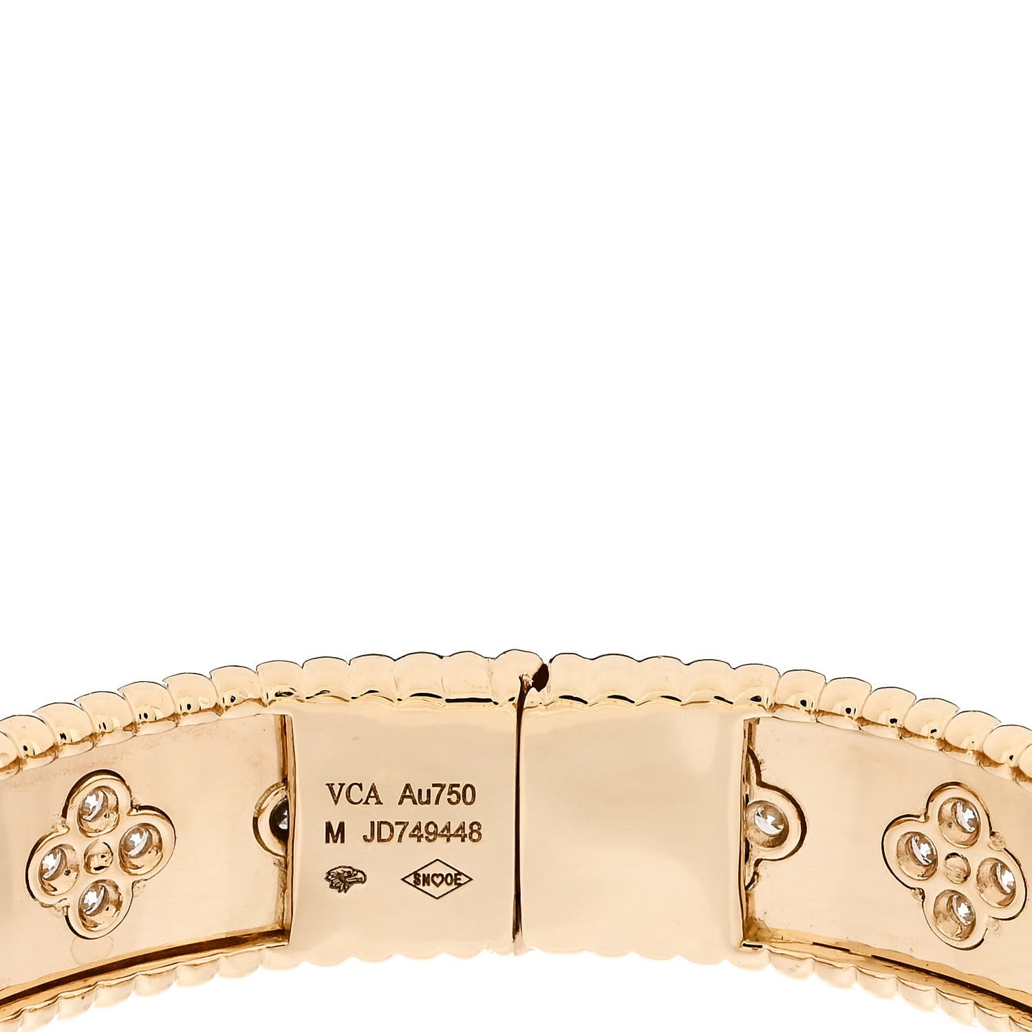 Van Cleef & Arpels 18K Yellow Gold Diamond Perlee Clovers Bangle Bracelet M 3 of 4
