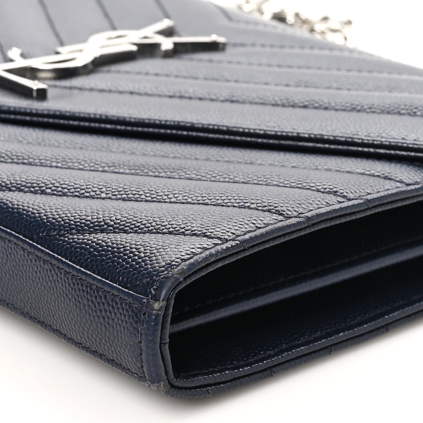 Grain De Poudre Matelasse Chevron Monogram Chain Wallet Deep Marine