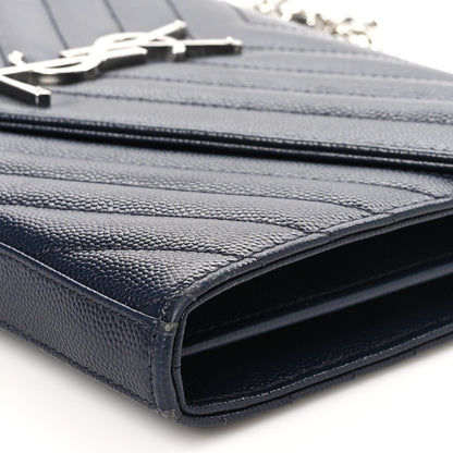 Saint Laurent Grain De Poudre Matelasse Chevron Monogram Chain Wallet Deep Marine 10 of 10