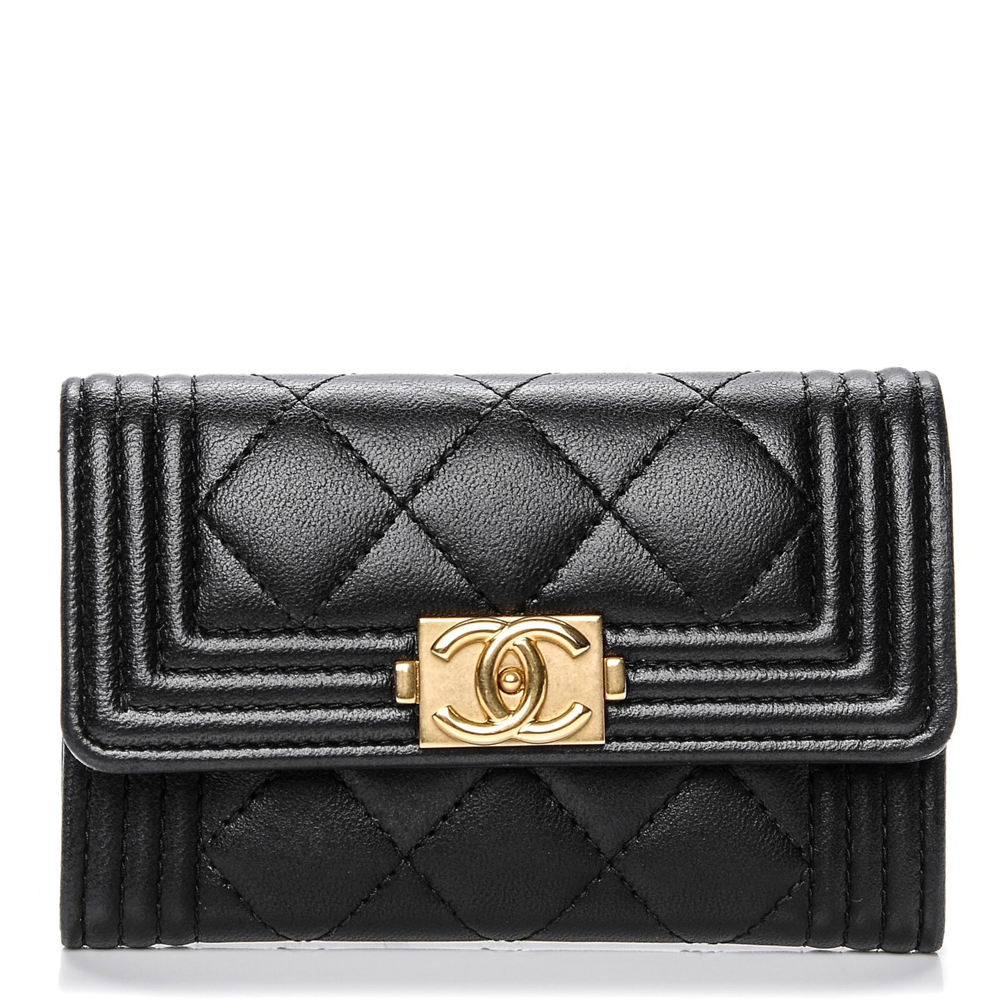 Lambskin Quilted Boy Card Holder Wallet Black