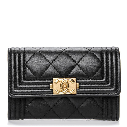 Chanel Lambskin Quilted Boy Card Holder Wallet Black 1 of 8