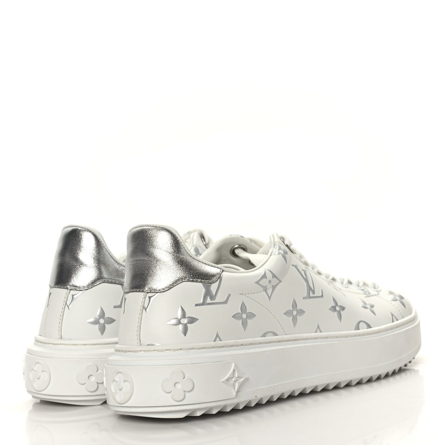 Calfskin Monogram Debossed Time Out Sneakers 38 White Silver