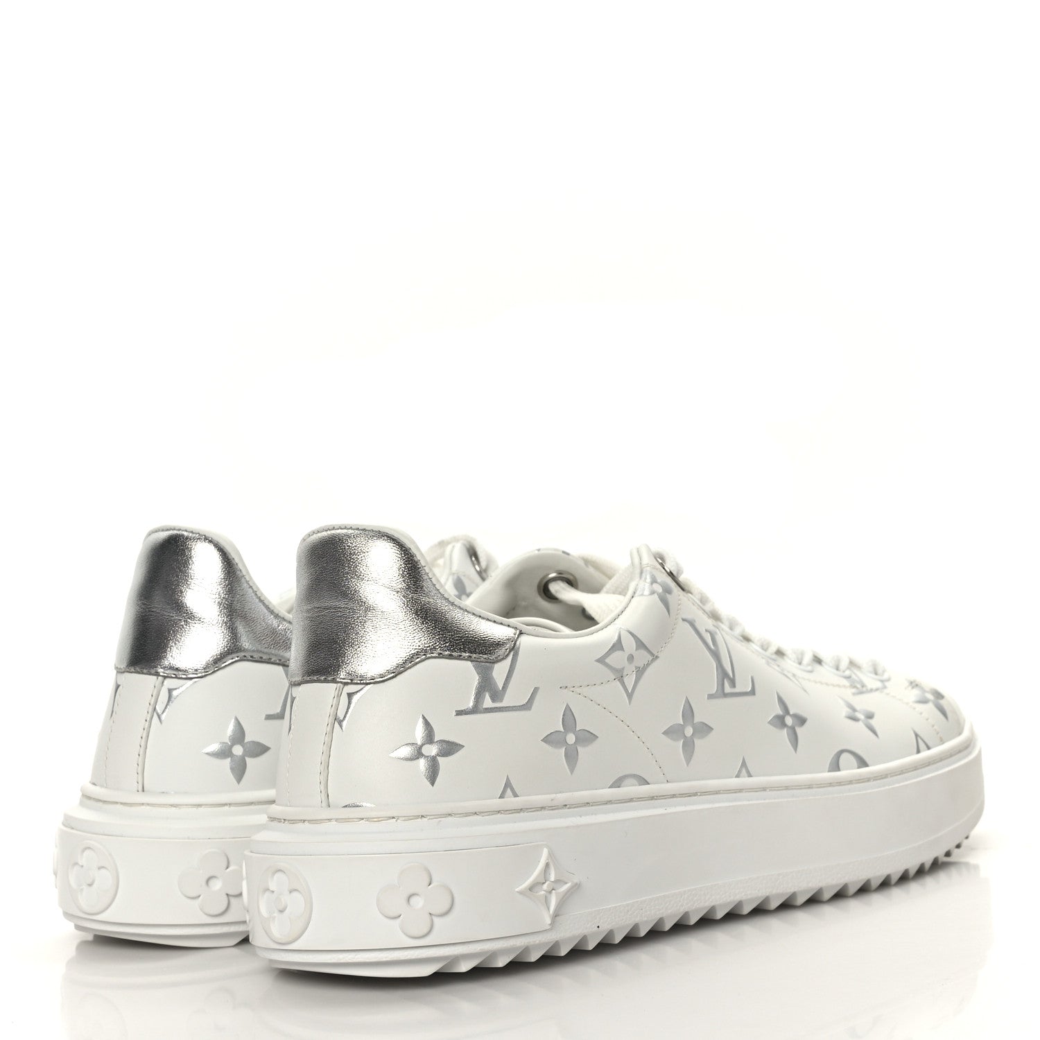 Louis Vuitton Calfskin Monogram Debossed Time Out Sneakers 38 White Silver 4 of 7