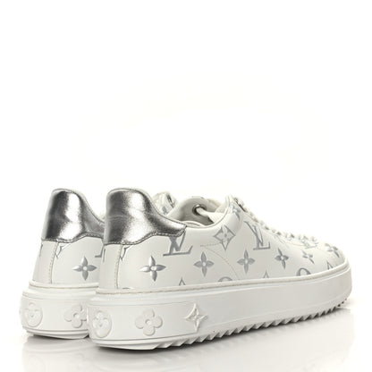 Louis Vuitton Calfskin Monogram Debossed Time Out Sneakers 38 White Silver 4 of 7