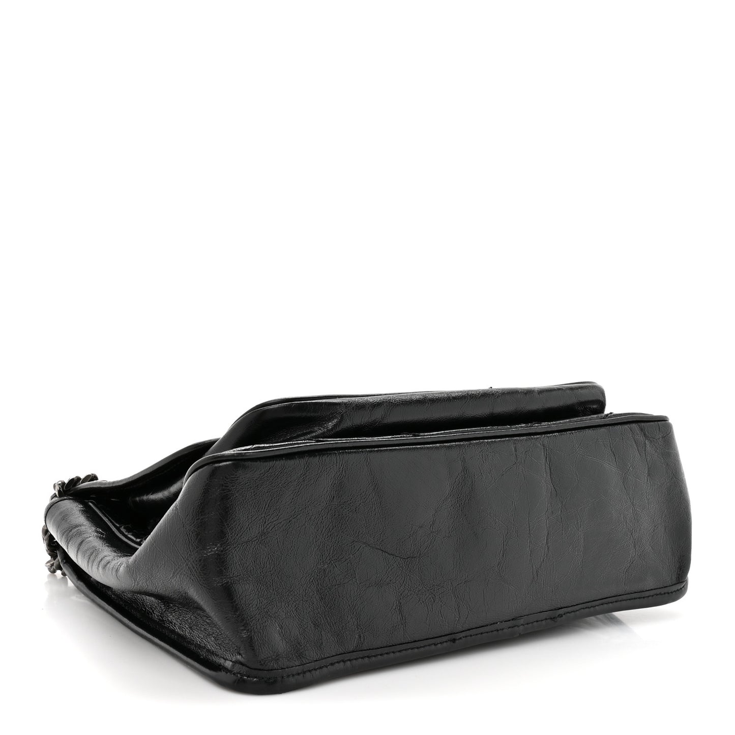 Crinkled Calfskin Matelasse Monogram Medium Niki Chain Satchel Black