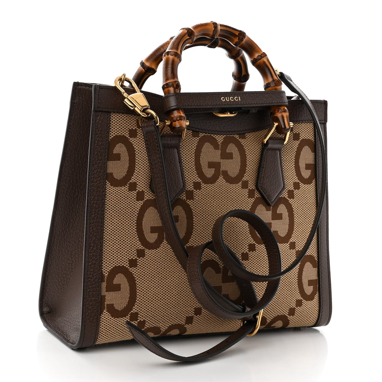 Monogram Jumbo GG Textured Dollar Calfskin Small Diana Tote Bag Camel Ebony New Acero
