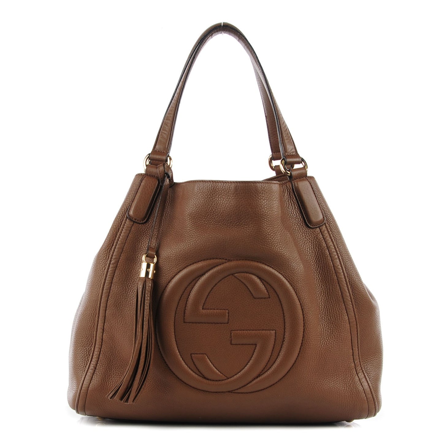 Pebbled Calfskin Medium Soho Shoulder Bag Brown
